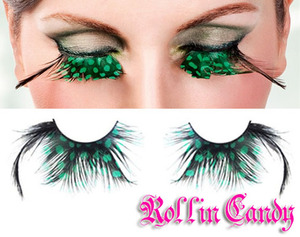 5G6)BACI feather eyelashes green eyelashes extensions feather presentation party 