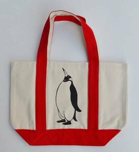 ペンギントートバッグ、キャンバストートバッグ、赤, 送料無料