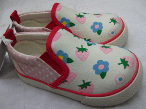  клубника .. цветочный принт туфли без застежки : розовый земля × белый точка *16cm