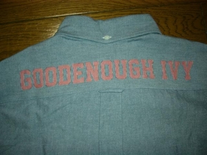 新品 GOODENOUGH IVY グッドイナフ 背ロゴ シャンブレー系シャツ L