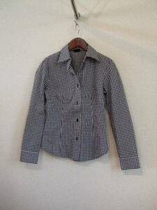 VICKY white × black check long sleeve shirt (USED)82914②)