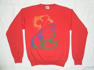 * 80s USA производства Vintage Mickey Mouse тренировочный sizeS красный * б/у одежда футболка 90s Disney Disney Old 