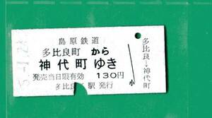 ☆硬券/乗車券/島原鉄道/多比良町～神代町130円② 5.1.24 8093☆