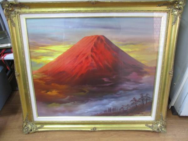 ■Japanese painter Takeo Tashiro (Red Fuji) M3102, Painting, Japanese painting, Landscape, Wind and moon