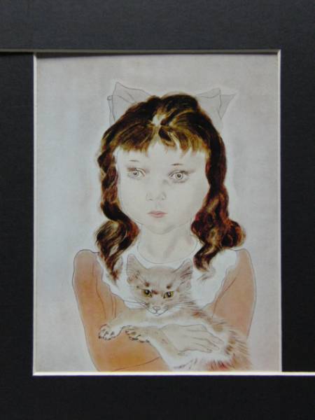 Tsuguharu Fujita, niña sosteniendo un gato, De un libro de arte raro, Nuevo con marco, cuadro, pintura al óleo, retrato