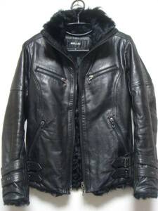SHELLAC shellac * cow leather kau car borderless can Ram fur leather rider's jacket JK * total lining belt 