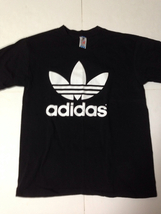 美中古 USA製■adidas アディダス Tシャツ 90s トレフォイル 黒 OLD ブラック プリント アメリカ ブラック 万国旗タグ_画像1