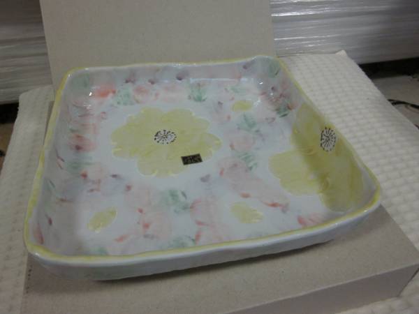 梦坂 手绘美丽花卉图案方形大碗 24 厘米, 日本餐具, 锅, 大碗
