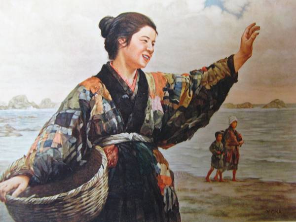 Yoshie Oka, hija del pescador, Hermosa mujer pintando, Parte de un raro libro de arte., Nuevo con marco, cuadro, pintura al óleo, retrato