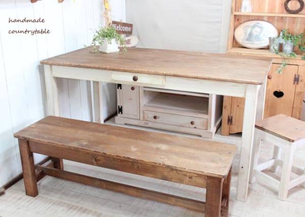 Handmade★shabby dining table 140★, handmade works, furniture, Chair, table, desk