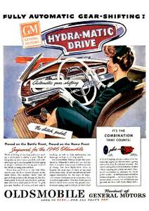 *1945 year. automobile advertisement Oldsmobile hyde la matic Drive 