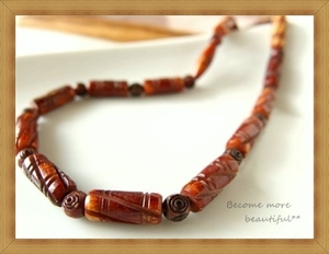 * Asian & retro * element .. tree carving beads. old necklace *212