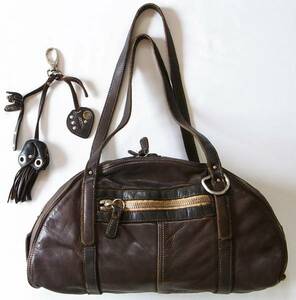 RL22 leather Mini Boston bag tea ru che li&ru Cheer -ni