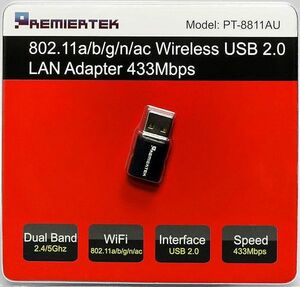 【即決 送料無料 匿名配送】Premiertek★50mW 小型11abgn ac 433Mbps 無線LAN USBアダプターWindowds　 Kali Linux 対応(検WI-U2-433DM