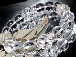 天然石14ミリ螺旋彫スクリュー水晶&12ミリ水晶クリスタル　数珠　送料無料　匿名発送