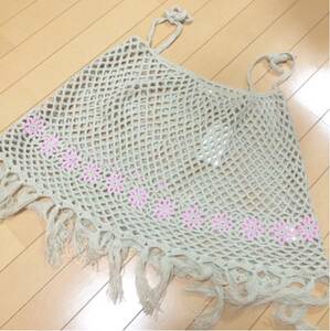 新品◆ 透かし編み　フリンジ　ニットポンチョ　◆ お花　◆ 130 ケープ　ストール