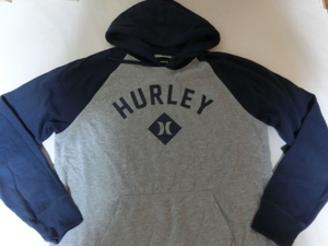 ハーレー【hurley】ロゴプリントプルオーバーパーカーUS L 灰x紺