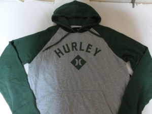 USA購入【hurley】ロゴプリントプルオーバーパーカーUS M 灰x緑