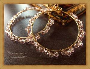 z* new goods USA..* shines clear pink beads. hoop earrings *45