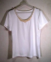7-ID concept フランドル レディース Tシャツ 40 白 襟元パール_画像1
