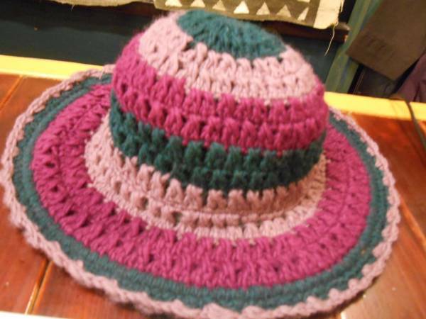 毛糸編み編みハット帽子 中に暖かフリース エスニック☆