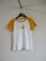 gf白×黄色プリントラグランTシャツ（USED）62316②_画像1