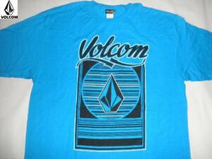 USA購入 ボーダー系【VOLCOM】ロゴプリントTシャツUS S サックス