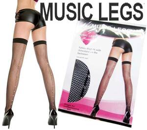 A846)MUSICLEGS rhinestone attaching thigh high stockings black black back si-m entering net tights party bread -stroke knee-high lady's 