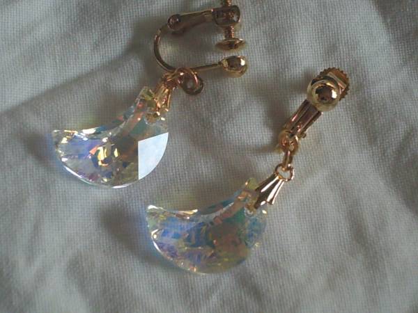 ★Handmade crystal glass crescent moon earrings 16mm AB new★, handmade, Accessories (for women), earrings, earrings