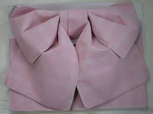 新品即決！女性yukata用、地紋柄結び帯３－９１(同柄同色薄ピンク）2点セット