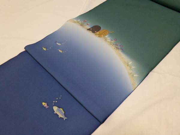 Tout neuf, non adapté ★ Peint à la main par un artiste, Obi teint en Shiose ★ Motif chat et poisson d'étang, groupe, Nagoya-Obi, Non adapté