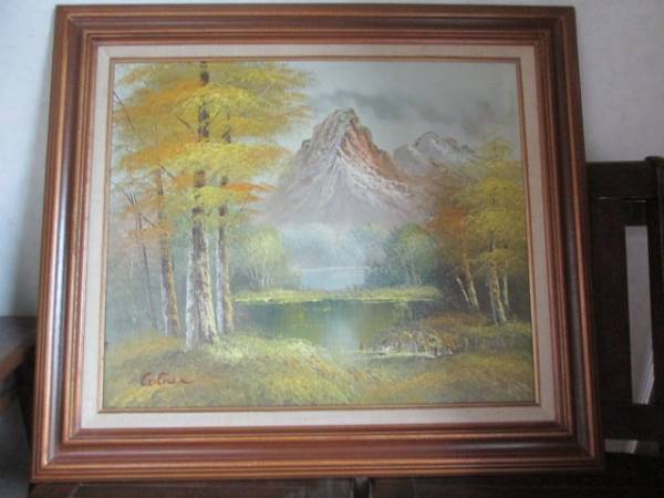 BIG USA山と湖 風景画アメリカアンティーク油彩 絵画Antique/美術カリフォルニア西海岸店舗ニューヨークディスプレイ, 絵画, 油彩, 自然, 風景画