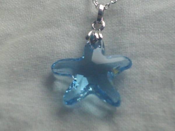 ★Handmade Crystal Glass/SV925 Starfish Pendant Aqua New★, handmade, Accessories (for women), necklace, pendant, choker