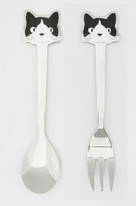  black white cat. stainless steel spoon & Fork set 