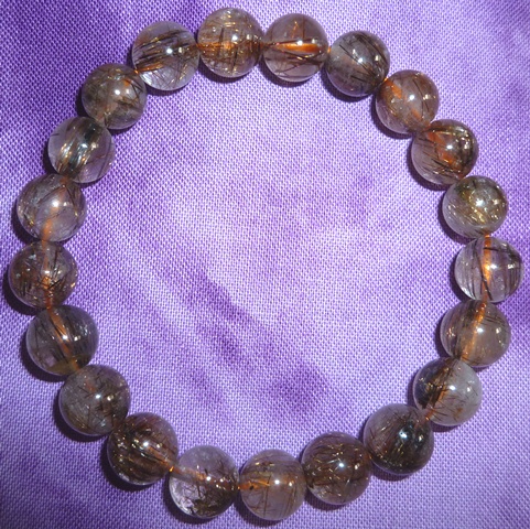 高級天然石　9mm 金針ルチルクォーツ ブレスレット 金運 7086