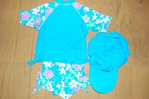 70 new goods girl baby Rush Guard swimsuit 3 point set cap attaching 