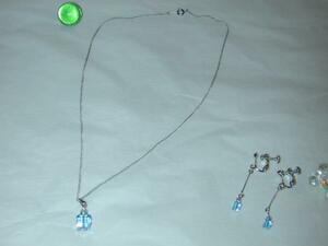 * hand made crystal cut glass use perfume bin motif pendant & earrings set aqua new goods *