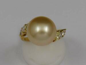 18 gold K18 south . Gold pearl / diamond ring 12.7mm #12.5 free shipping 4238