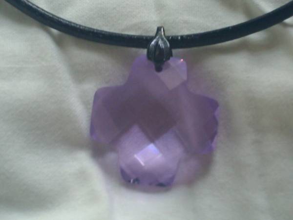 ★Handmade crystal glass transparent purple cross leather strap pendant new★, handmade, Accessories (for women), necklace, pendant, choker
