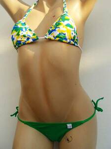 bra42 *[ new goods ] with translation cheap start!bikinis brasil Brazil pattern ④ T-back green bikini S*