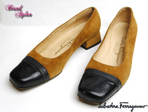 Salvatore Ferragamo■ロゴ入りスエード×レザーコンビパンプス　5 1/2C （22.5）　バイカラー　フェラガモ_画像1