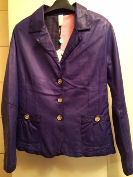 9.5ss 新品「DELAN」 レザーテーラードジャケット Navy-Parple SIZE:44 イタリアブランド フィレンツェ発