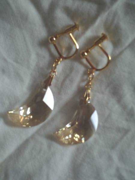 ★Handmade crystal glass crescent moon earrings GS 20mm new★, handmade, Accessories (for women), earrings, earrings