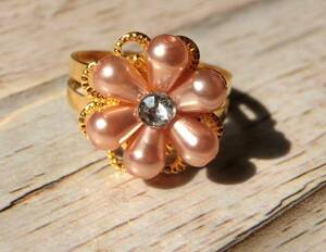 No.1182 pearl. flower motif. ring pink 
