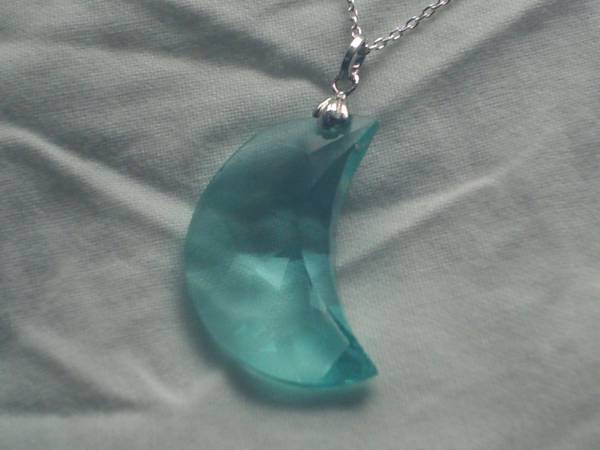 ★Handmade crystal glass SV925 moon pendant green new★, handmade, Accessories (for women), necklace, pendant, choker