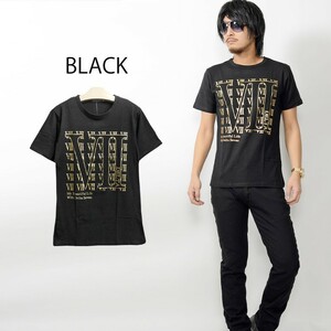 【DELTA】箔プリント半袖Tシャツ メンズ　黒　ゴールド　クルーネック　del-70675新品ブラックXL